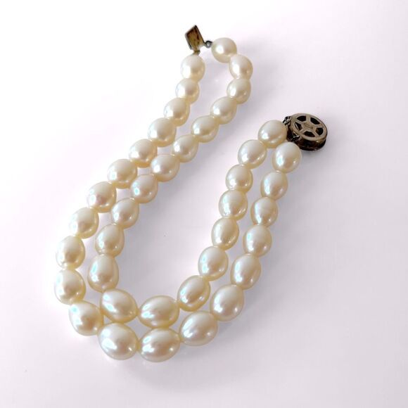 Vintage Sterling Silver Double Strand Pearl Bracelet - Picture 3 of 4